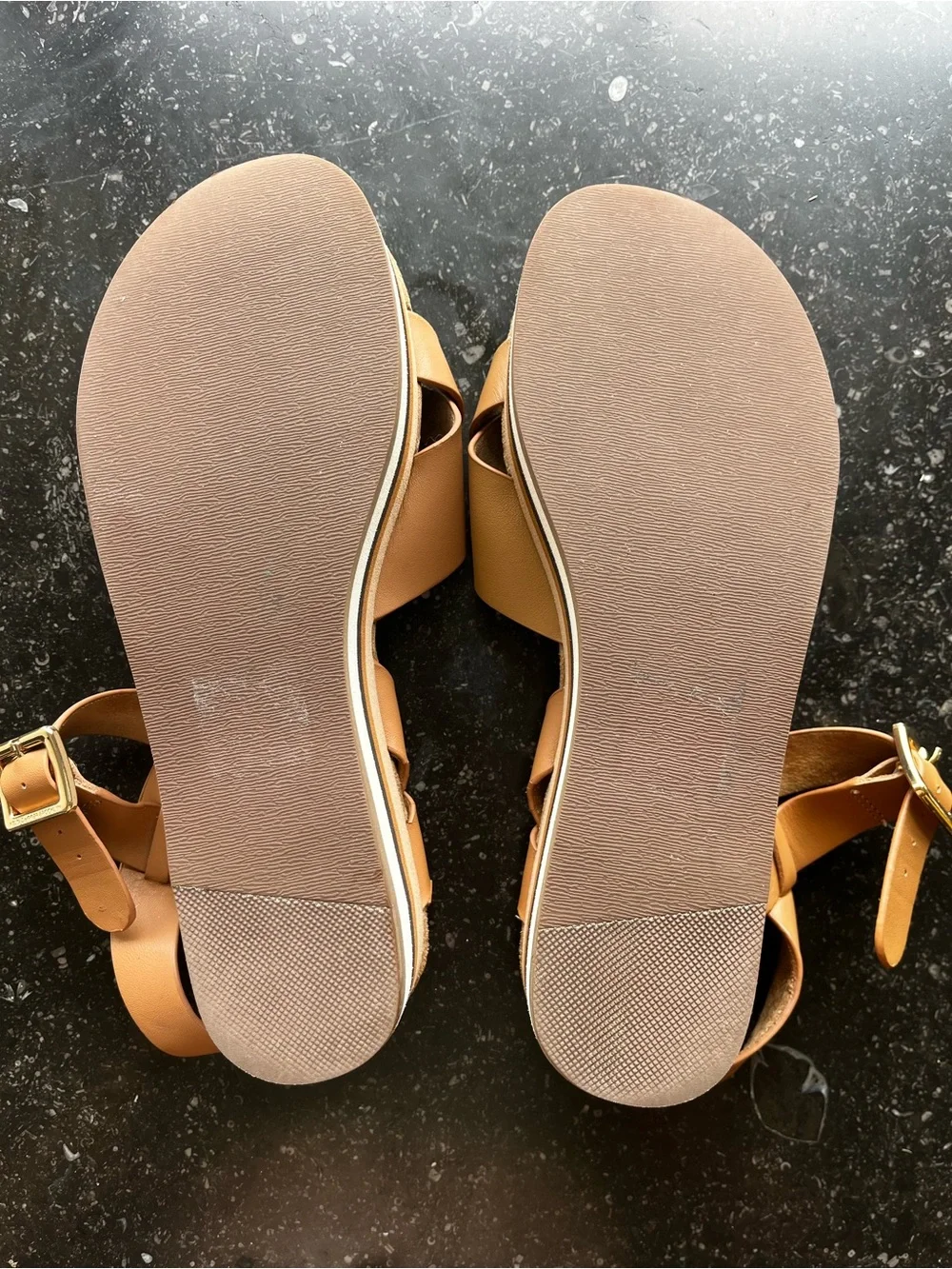 Kelsi Dagger Platform Sandals — Cognac Brown and White Striped Sole